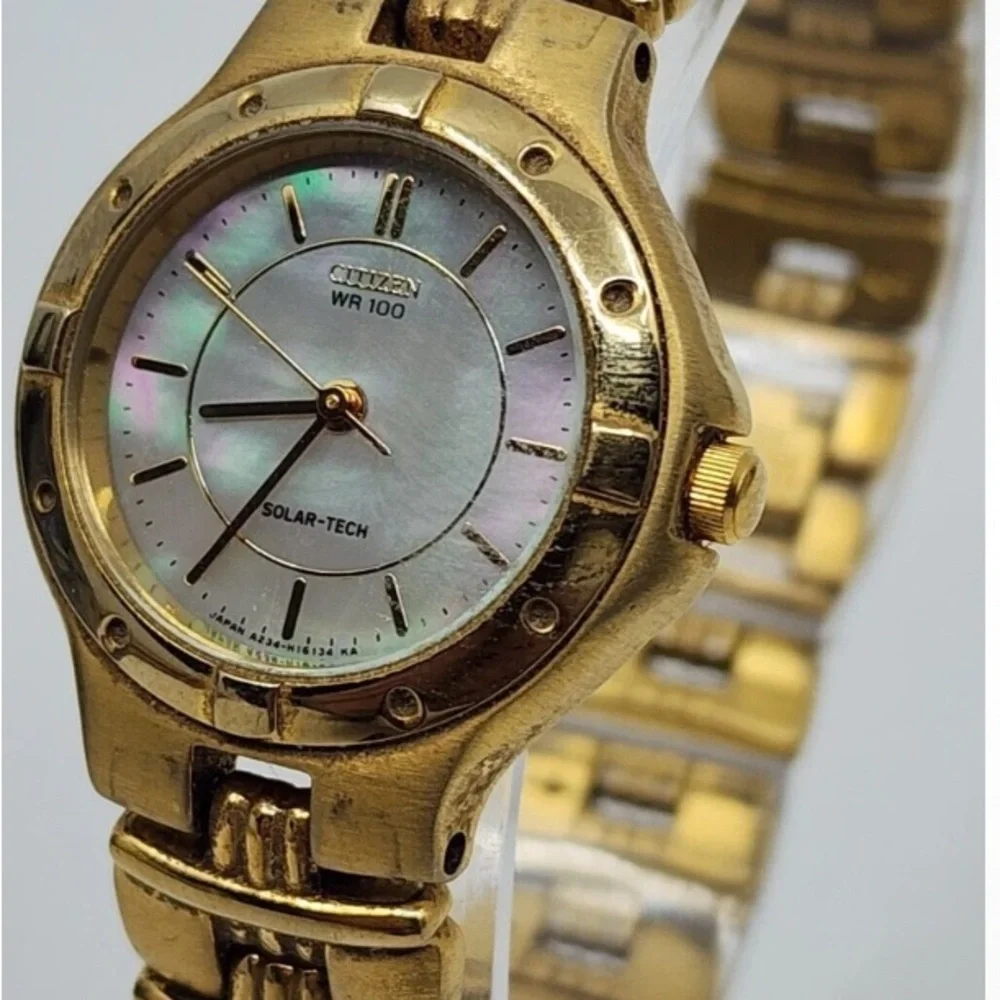 78 Citizen Gold Eco-Drive Solar-Tech Gold-toned Mother of Pearl Face Timepiece